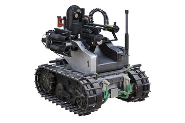 Fototapeta na wymiar Military robot bulletproof radio tank. 3D rendering