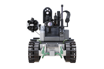 Military robot bulletproof radio tank, front view. 3D rendering