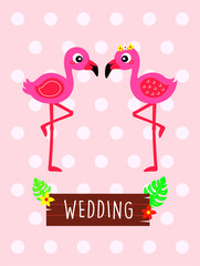 pink flamingo wedding greeting card vector