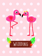 pink flamingo wedding greeting card vector