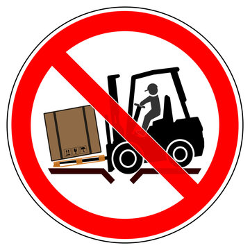 fls20 ForkLiftSign fls - srr277 SignRoundRed - german Einsturzgefahr: Gabelstapler fahren verboten - english prohibition sign / forklift trucks prohibited beyond this point - risk of collapse - g5664