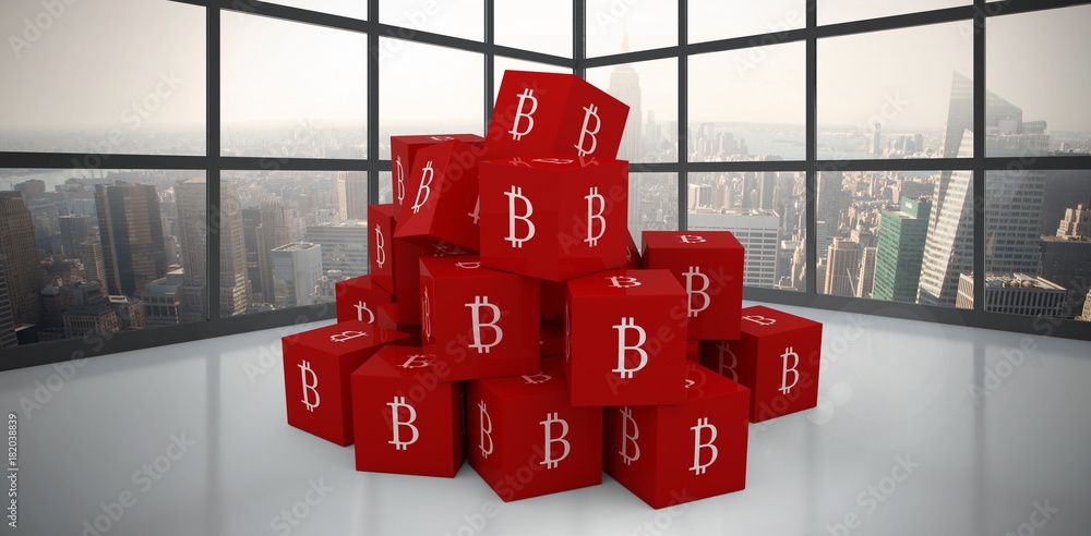 Poster composite image of several red square with b sign on the side
