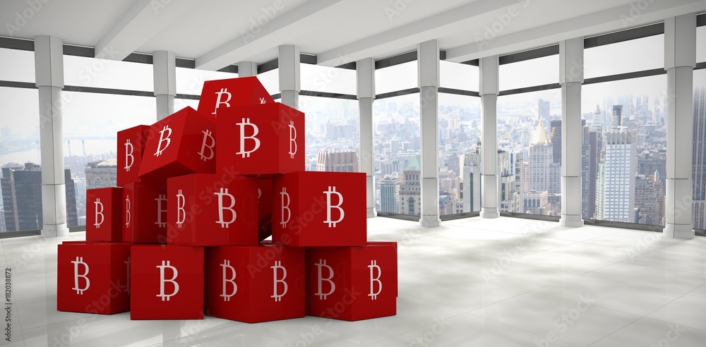 Poster composite image of several red square with b sign on the side