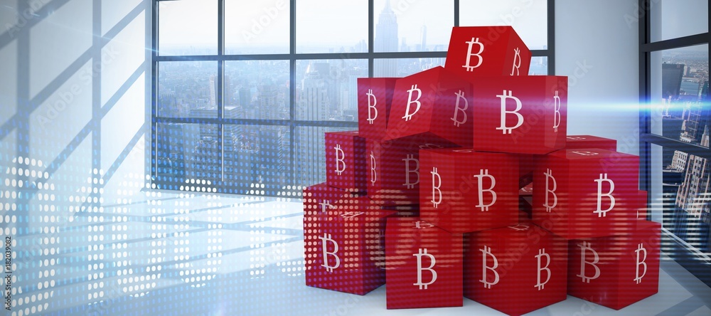 Aufkleber composite image of pyramid made of red cube with a b sign on