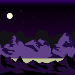 Night mountains under the moon