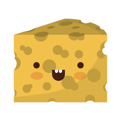 kawaii cheese slice in colorful silhouette on white background