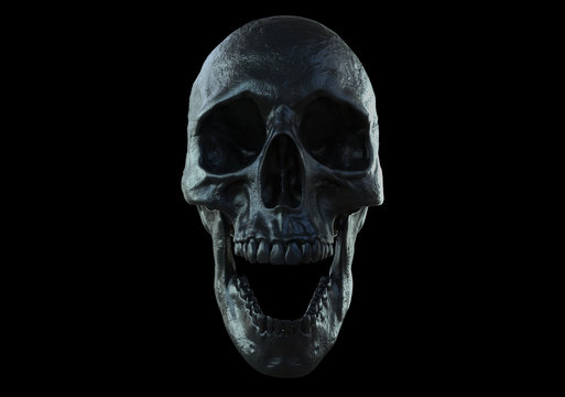 black skull screaming isolated in black background 3d illustration