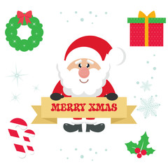 cartoon cute santa claus with sign christmas illustration