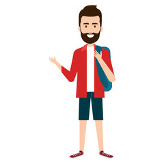 young man with school bag avatar character vector illustration design