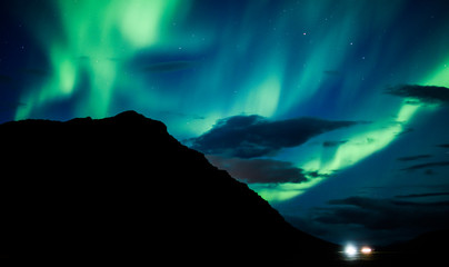 Bright and green northern lights above Iceland