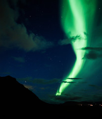 Bright and green northern lights above Iceland