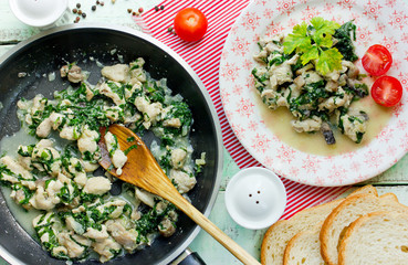 Chicken breast in spinach mushroom cream sauce