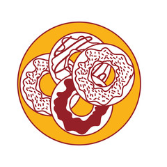 donuts with chocolate glaze on dish top view in color sections silhouette