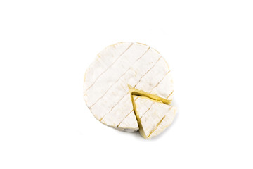 Fresh slice Camembert cheese natural on white background