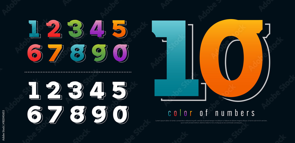 Aufkleber colorful of number modern stylized font and alphabet set. numbers set black, white and colour gradie