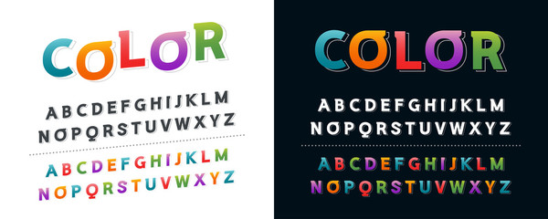 colorful modern stylized font and alphabet set. black, white and colour gradient alphabet design concept. vector illustrator