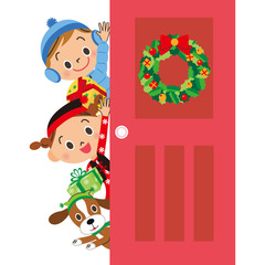 ドア　クリスマス　子供