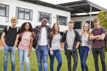 Portrait Of Student Group Outside College Buildings