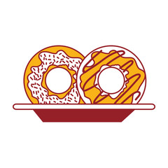 donuts on dish in color sections silhouette