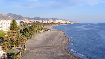 Aerial view of Nerja´s Beach " El Playazo". Nerja, Malaga.