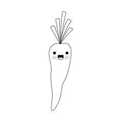 kawaii carrot vegetable in monochrome silhouette on white background