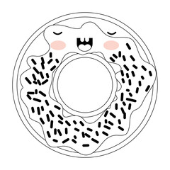 kawaii donut with cream and sparks in monochrome silhouette on white background