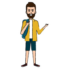 young man with school bag avatar character vector illustration design
