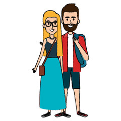 students couple avatars characters vector illustration design