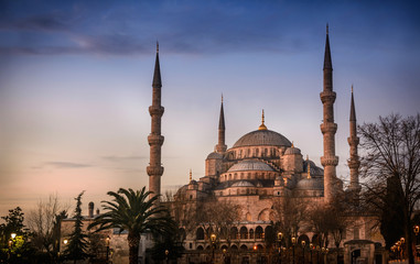 Fototapeta premium Sultanahmet Mosque the Blue Mosque in Istanbul, Turkey , exterior view of the Blue Mosque at sunset 
