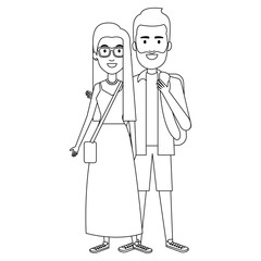 students couple avatars characters vector illustration design