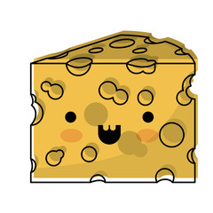 kawaii cheese slice in watercolor silhouette on white background