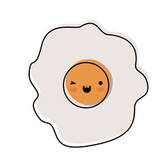 kawaii fried egg in watercolor silhouette on white background