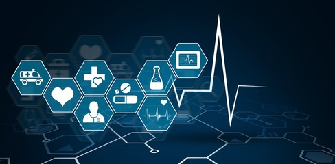 Composite image of several icon with sign 