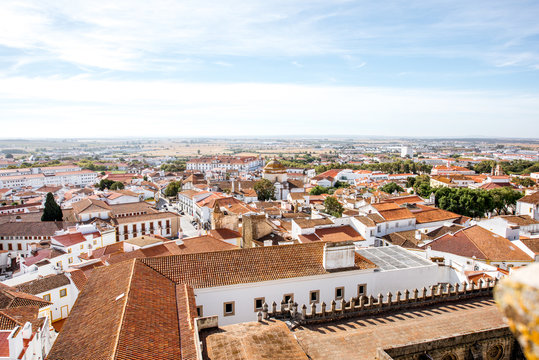 Cityscape view on the old town of Evora city in Portugal