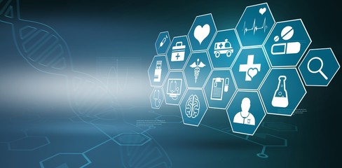 Composite image of several icon with sign 