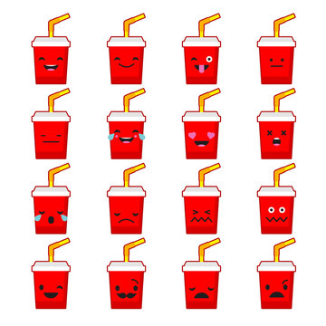 Set Emotions Soda. Cute cartoon. Vector style smile icons. 