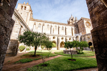 Fototapeta na wymiar View on the courtyard of the old cathedral in Evora city in Portugal