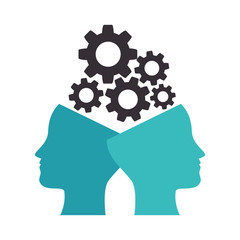 human profiles with gears vector illustration design
