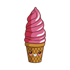 Ice cream cone kawaii cute cartoon vector illustration
