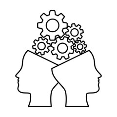 human profiles with gears vector illustration design