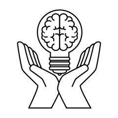 bulb light with brain and hands vector illustration design