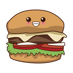 Hamburger fast food kawaii cute cartoon vector illustration