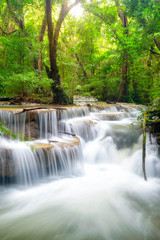 Fototapeta na wymiar Beautiful Huay Mae Khamin waterfall in tropical rainforest at Srinakarin national park
