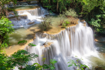 Viewpoint of Huay Mae Khamin waterfall in fourth floor on rainy season at Srinakarin national park