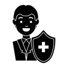 doctor character with shield vector illustration design