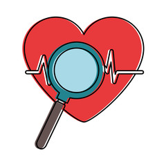 heart cardiology with magnifying glass vector illustration design