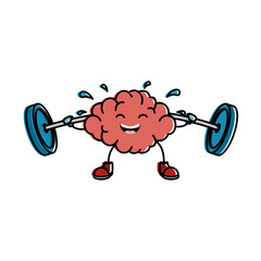 brain with weight lifting kawaii character vector illustration design