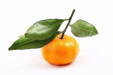 fresh mandarine with slice and leaf isolated white background