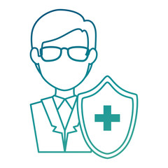 doctor character with shield vector illustration design