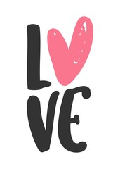 Happy Valentines day card with hand drawn text LOVE.